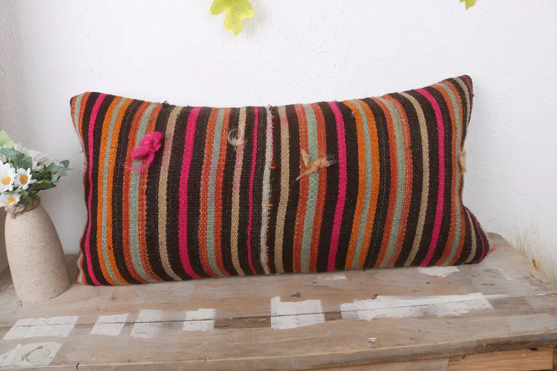 12x24 Orange Cushion Cover, Throw Kilim Pillow, Home Decor Pillow, Turkish Pillow, Armchair Pillow, Pillow Sham, Patio Pillow Sham - 2