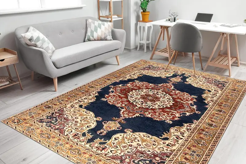 エレガントなレッド&ブラウンの花柄プリントラグ、トルコヴィンテージデザイン