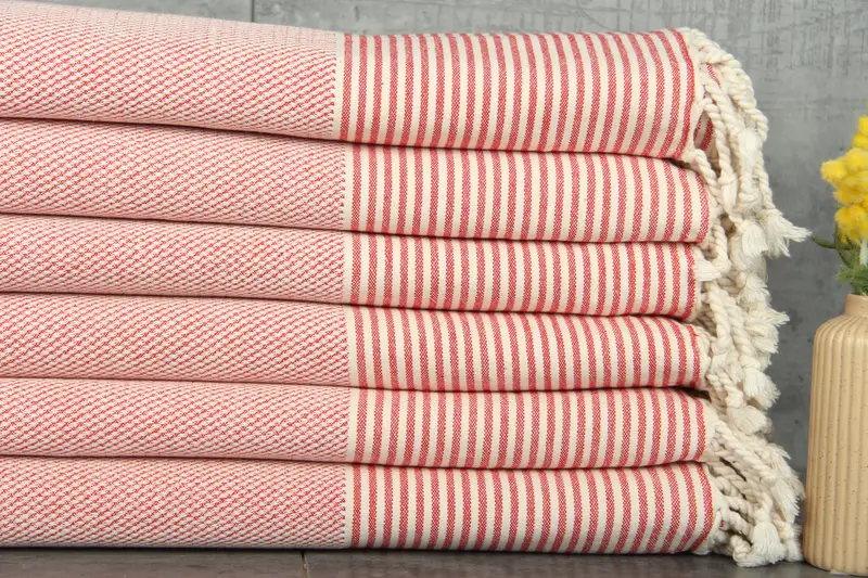 Personalized Gift Box Red Striped Towel, 36x71 Inches, Turkish Organic Cotton