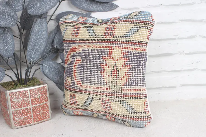 Kilim Pillow Cover, 12x12 Blue Pillow Cover, Ethnical Kilim Rug Pillow, Cushion Case, Tribal Pillow, Home Decor Pillow - 3