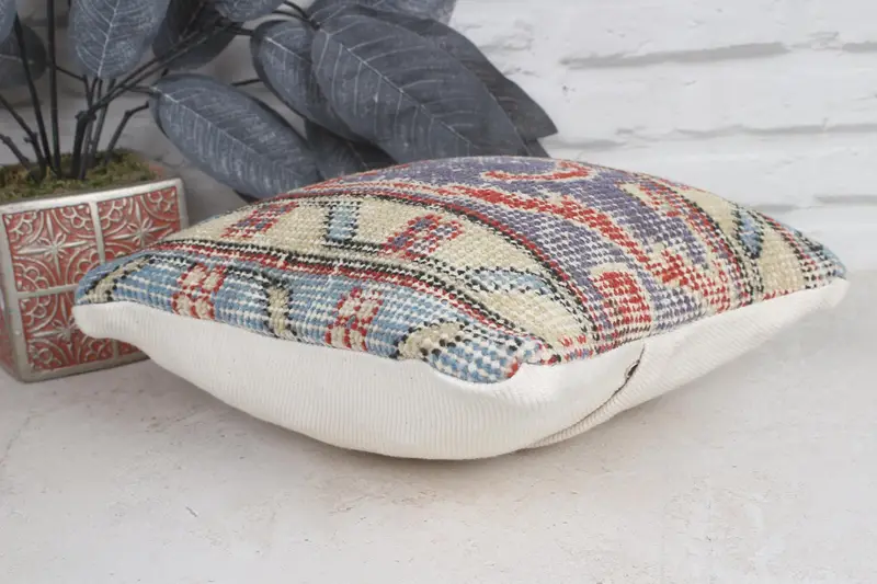 Kilim Pillow Cover, 12x12 Blue Pillow Cover, Ethnical Kilim Rug Pillow, Cushion Case, Tribal Pillow, Home Decor Pillow - 6