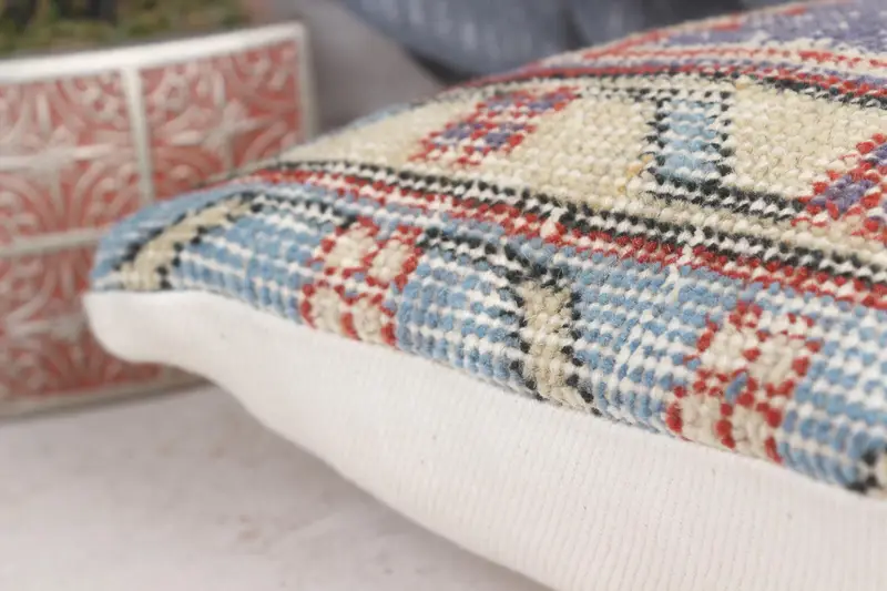 Kilim Pillow Cover, 12x12 Blue Pillow Cover, Ethnical Kilim Rug Pillow, Cushion Case, Tribal Pillow, Home Decor Pillow - 7