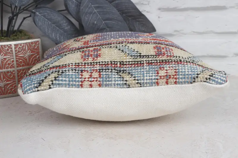 Kilim Pillow Cover, 12x12 Blue Pillow Cover, Ethnical Kilim Rug Pillow, Cushion Case, Tribal Pillow, Home Decor Pillow - 5
