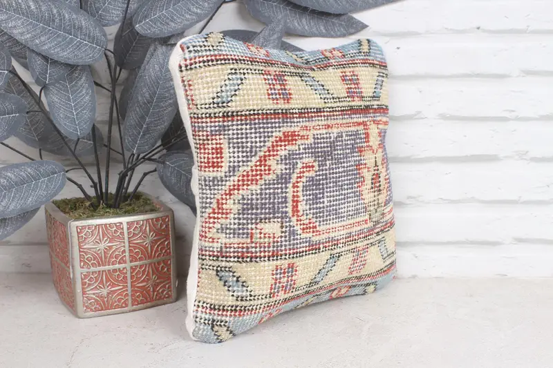 Kilim Pillow Cover, 12x12 Blue Pillow Cover, Ethnical Kilim Rug Pillow, Cushion Case, Tribal Pillow, Home Decor Pillow - 4