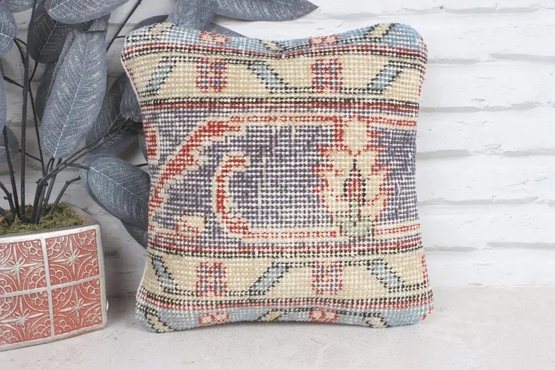Kilim Pillow Cover, 12x12 Blue Pillow Cover, Ethnical Kilim Rug Pillow, Cushion Case, Tribal Pillow, Home Decor Pillow - 1