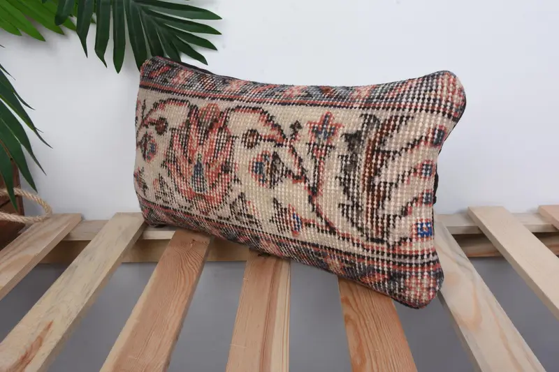 Armchair Cushion Case, Vintage Kilim Throw Pillow, 8x16 Orange Pillow Case, Cushion Case, Turkish Pillow, Vintage Throw Cushion, Antique Pillows - 5