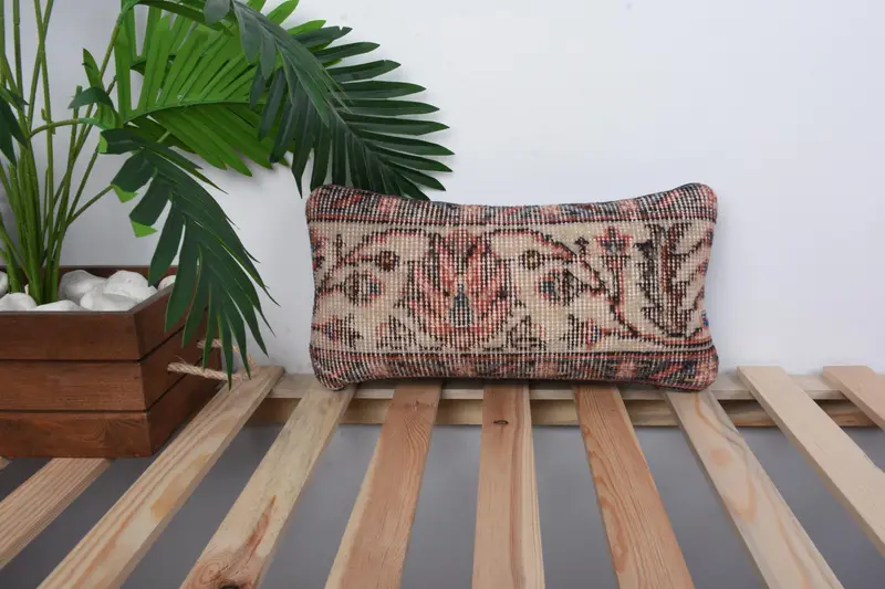 Armchair Cushion Case, Vintage Kilim Throw Pillow, 8x16 Orange Pillow Case, Cushion Case, Turkish Pillow, Vintage Throw Cushion, Antique Pillows - 1