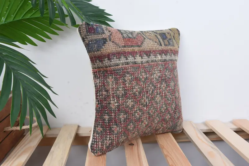 12x12 Red Cushion Case, Shabby Chic Pillow Cover, Antique Pillows, Cushion Cover, Vintage Kilim Pillow, Outdoor Patio Pillow Cover, Turkish Pillow - 4