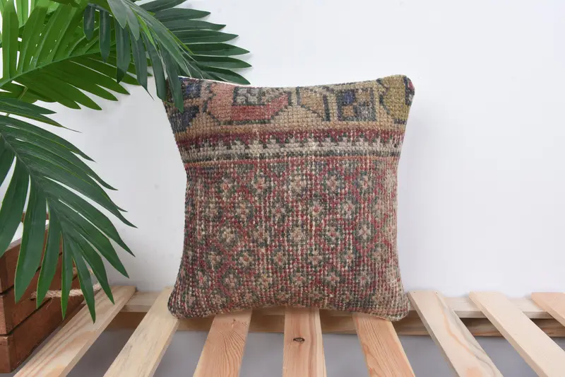 12x12 Red Cushion Case, Shabby Chic Pillow Cover, Antique Pillows, Cushion Cover, Vintage Kilim Pillow, Outdoor Patio Pillow Cover, Turkish Pillow - 1