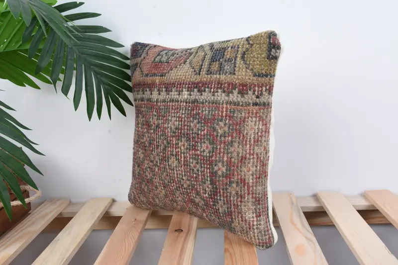 12x12 Red Cushion Case, Shabby Chic Pillow Cover, Antique Pillows, Cushion Cover, Vintage Kilim Pillow, Outdoor Patio Pillow Cover, Turkish Pillow - 5