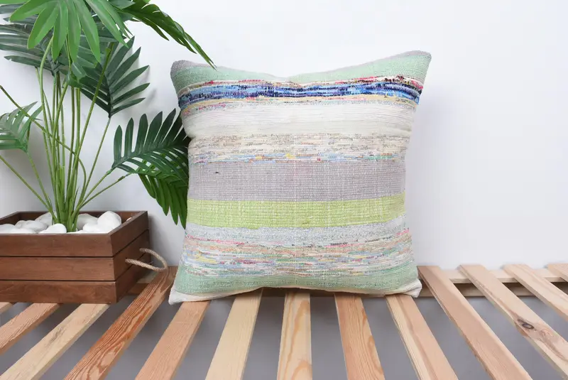 18x18 Green Cushion, Pillow Sham, Turkish Pillow, Meditation Pillow Sham, Ethnical Kilim Rug Pillow, Boho Pillow Sham Cover - 1
