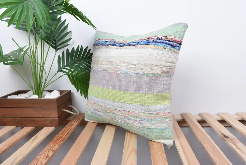 18x18 Green Cushion, Pillow Sham, Turkish Pillow, Meditation Pillow Sham, Ethnical Kilim Rug Pillow, Boho Pillow Sham Cover - 5