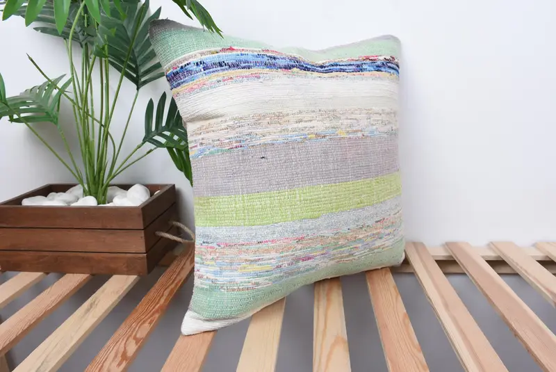18x18 Green Cushion, Pillow Sham, Turkish Pillow, Meditation Pillow Sham, Ethnical Kilim Rug Pillow, Boho Pillow Sham Cover - 4