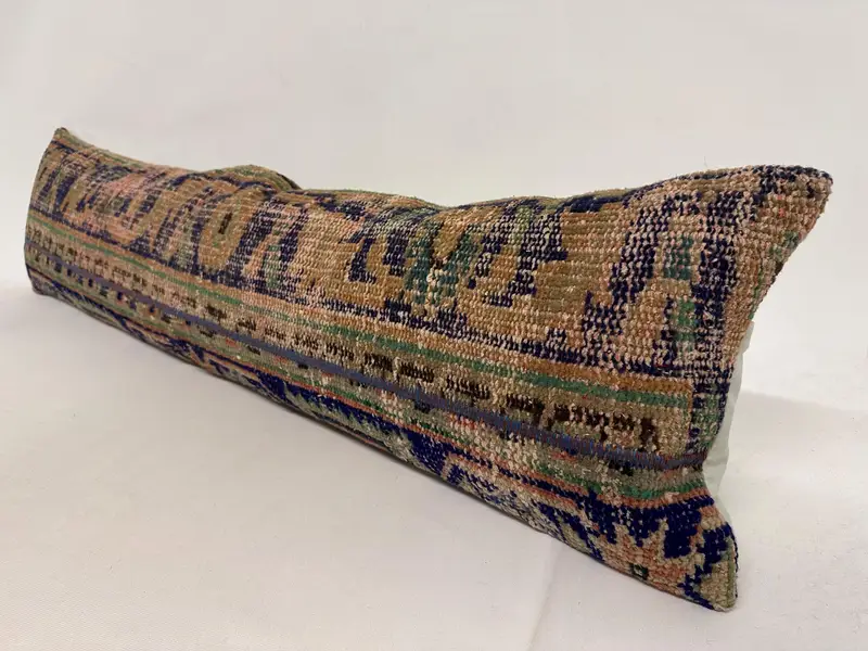 Knitted Pillow Case, Natural Cushion, Pillow, Turkish Pillow, Antique Pillows, 12x48 Blue Cushion, Lounge Throw Pillow Cover, Vintage Kilim Pillow - 3