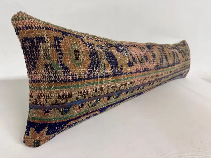 Knitted Pillow Case, Natural Cushion, Pillow, Turkish Pillow, Antique Pillows, 12x48 Blue Cushion, Lounge Throw Pillow Cover, Vintage Kilim Pillow - 2