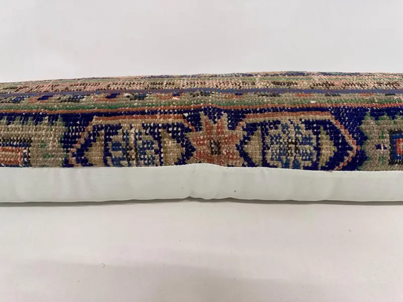 Knitted Pillow Case, Natural Cushion, Pillow, Turkish Pillow, Antique Pillows, 12x48 Blue Cushion, Lounge Throw Pillow Cover, Vintage Kilim Pillow - 5