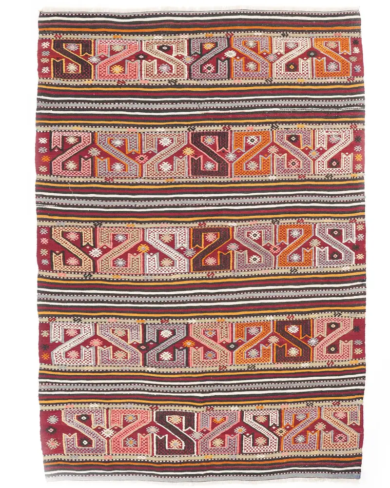 Kırmızı Gökkuşağı Halı, 5,1x7,2 ft Canlı Dekor