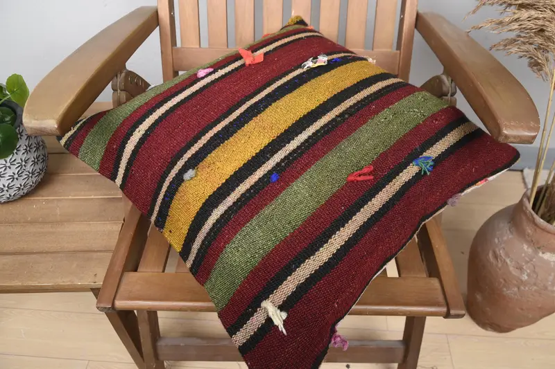 Kilim Pillow Cover, Outdoor Bolster Pillow Case, Gift Pillow, Handmade Throw Pillow Sham, 20x20 Green Pillow Sham, Cushion, Home Decor Pillow - 4