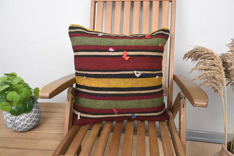 Kilim Pillow Cover, Outdoor Bolster Pillow Case, Gift Pillow, Handmade Throw Pillow Sham, 20x20 Green Pillow Sham, Cushion, Home Decor Pillow - 1