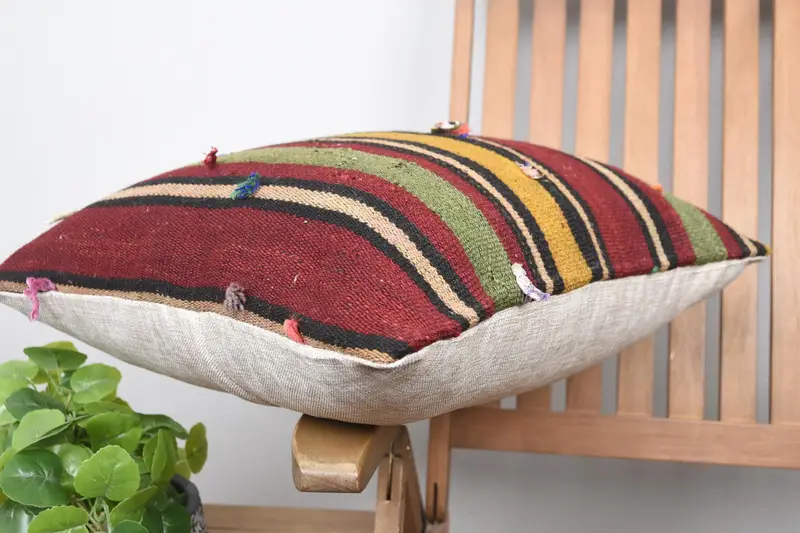 Kilim Pillow Cover, Outdoor Bolster Pillow Case, Gift Pillow, Handmade Throw Pillow Sham, 20x20 Green Pillow Sham, Cushion, Home Decor Pillow - 6