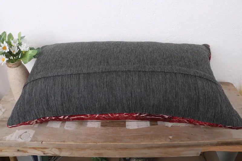 Boho Pillow Sham Cover, 12x24 Red Pillow Sham, Ethnical Kilim Rug Pillow, Pillow for Couch, Boho Chic Pillow Sham, Cushion Case - 7