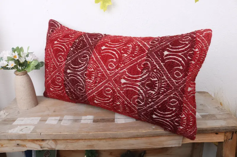 Boho Pillow Sham Cover, 12x24 Red Pillow Sham, Ethnical Kilim Rug Pillow, Pillow for Couch, Boho Chic Pillow Sham, Cushion Case - 4