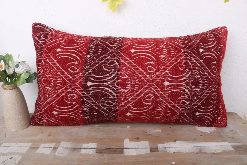 Boho Pillow Sham Cover, 12x24 Red Pillow Sham, Ethnical Kilim Rug Pillow, Pillow for Couch, Boho Chic Pillow Sham, Cushion Case - 2