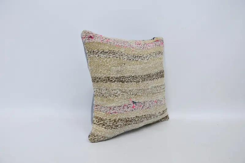 Pillow Cover, 16x16 Yellow Cushion Cover, Neutral Throw Pillow Sham, Pillow for Sofa, Handmade Cushion Cover, Kilim Pillow, Gift Pillow - 3