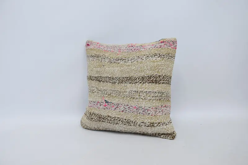 Pillow Cover, 16x16 Yellow Cushion Cover, Neutral Throw Pillow Sham, Pillow for Sofa, Handmade Cushion Cover, Kilim Pillow, Gift Pillow - 4