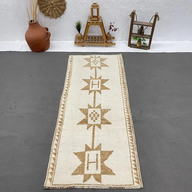 3,1x7,5 ft Teppich, türkischer Vintage Teppich, weißer Patchwork Wollteppich - 1