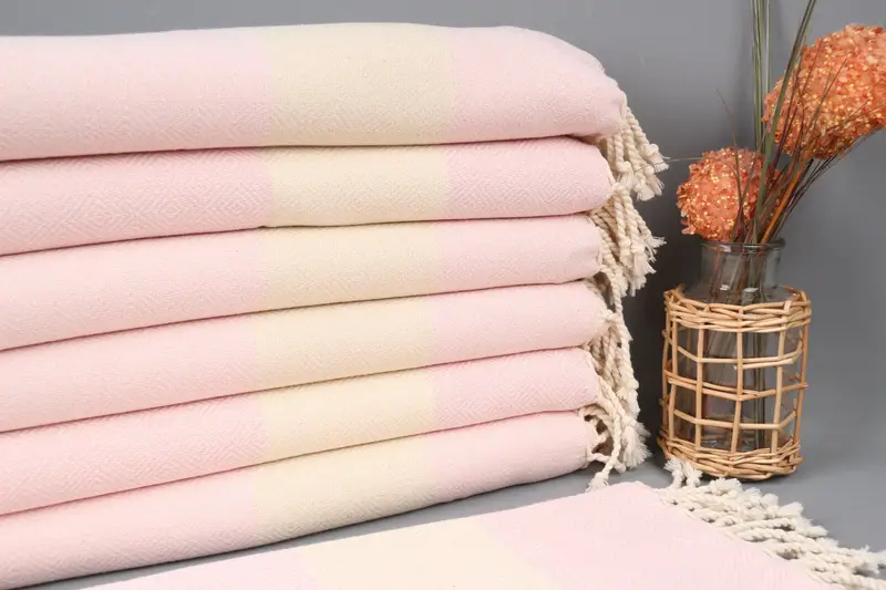 Monogram Handwoven Light Pink Diamond Towel, Organic Cotton, 20x38 Inches