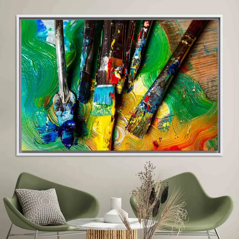 鮮やかなプリントキャンバス: 現代的なグリーン油絵