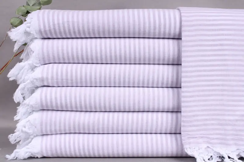 Beach Towel Monogrammed Turkish Cotton Lilac Stripes, 40x63 Inches