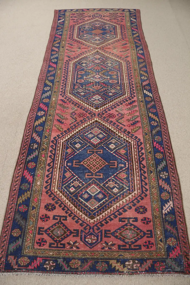 Pembe ve Mavi Çiçekli Halı, 0,3x9,5 ft Zarif Dekor