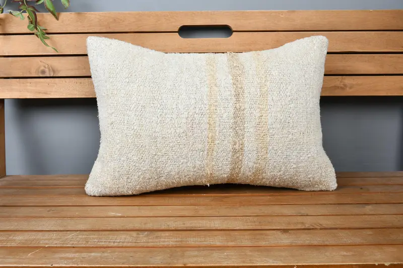 Kilim Cushion Sham, 16x24 Beige Cushion, Retro Cushion Cover, Bright Cushion Cover, Cushion Cover, Throw Kilim Pillow, Ethnical Kilim Rug Pillow - 6