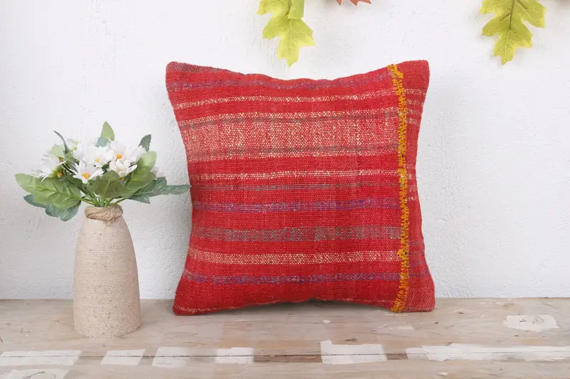 12x12 Red Cushion, Boho Pillow Sham Cover, Throw Kilim Pillow, Wholesale Cushion Case, Natural Pillow Case, Gift Pillow, Tribal Pillow, Pillow Cover - 2