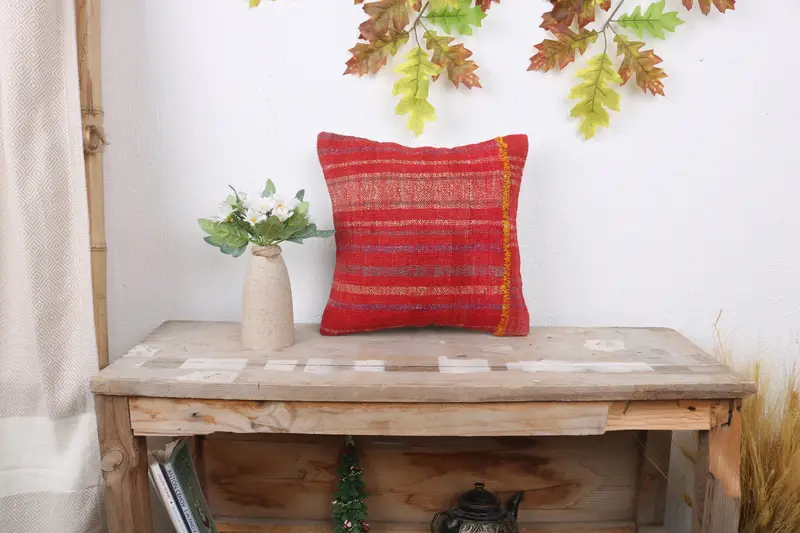 12x12 Red Cushion, Boho Pillow Sham Cover, Throw Kilim Pillow, Wholesale Cushion Case, Natural Pillow Case, Gift Pillow, Tribal Pillow, Pillow Cover - 1