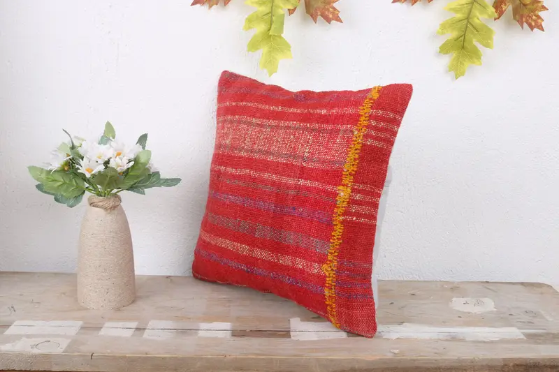 12x12 Red Cushion, Boho Pillow Sham Cover, Throw Kilim Pillow, Wholesale Cushion Case, Natural Pillow Case, Gift Pillow, Tribal Pillow, Pillow Cover - 4