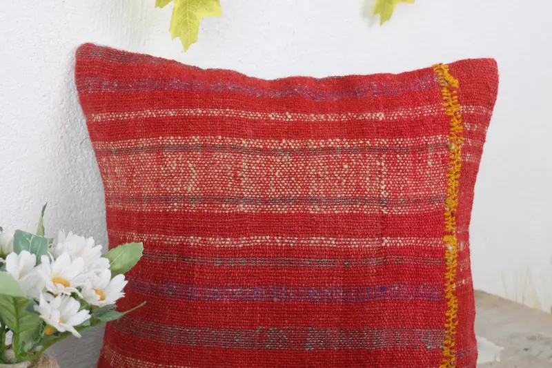 12x12 Red Cushion, Boho Pillow Sham Cover, Throw Kilim Pillow, Wholesale Cushion Case, Natural Pillow Case, Gift Pillow, Tribal Pillow, Pillow Cover - 5