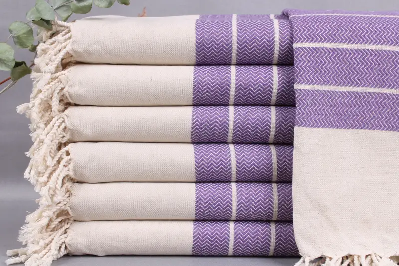 Turkish Towel Beige Chevron, Organic Cotton, Handmade, 40x67 Inches