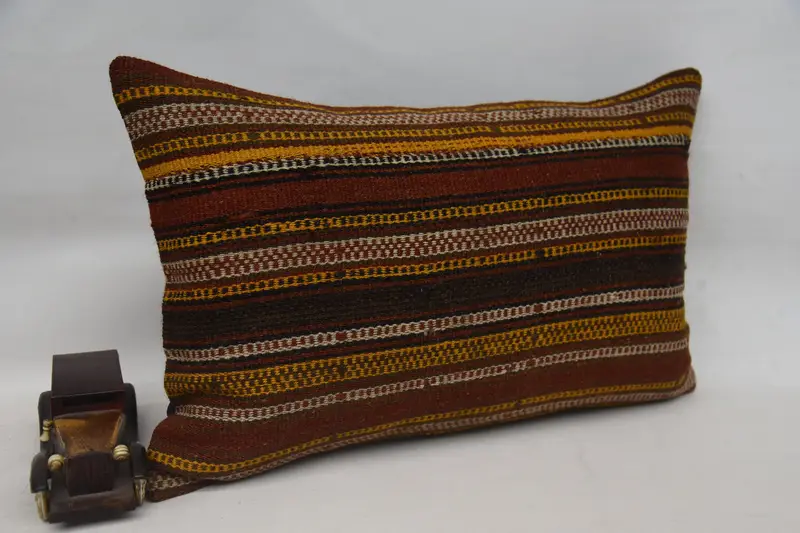 Ethnical Kilim Rug Pillow, Interior Designer Pillow, Cushion Case, Handmade Kilim Cushion, One Of A Kind Cushion Cover, 16x24 Yellow Pillow Case - 2