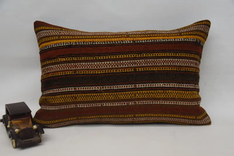 Ethnical Kilim Rug Pillow, Interior Designer Pillow, Cushion Case, Handmade Kilim Cushion, One Of A Kind Cushion Cover, 16x24 Yellow Pillow Case - 1