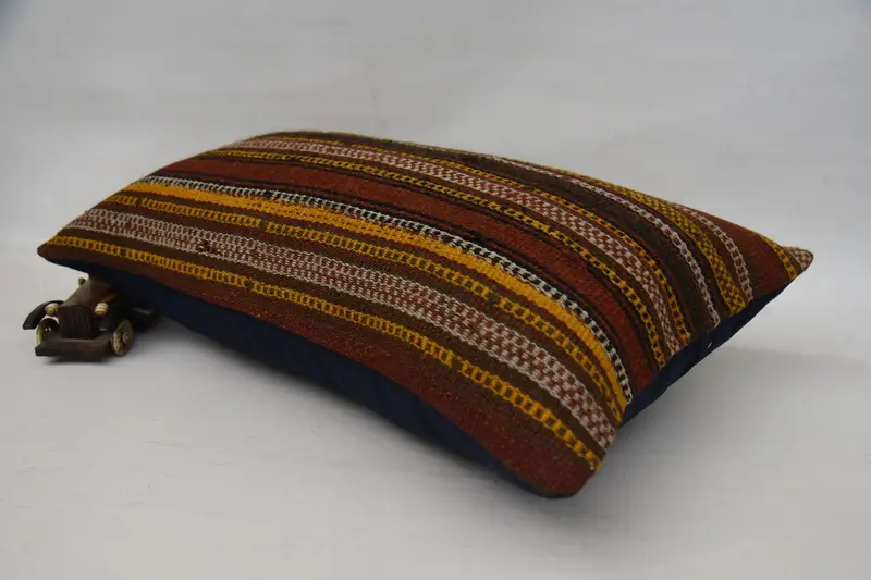 Ethnical Kilim Rug Pillow, Interior Designer Pillow, Cushion Case, Handmade Kilim Cushion, One Of A Kind Cushion Cover, 16x24 Yellow Pillow Case - 6