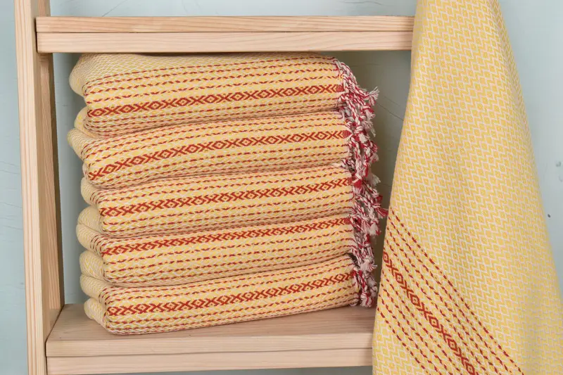 Wedding Towel Yellow Organic Cotton/Linen Diamond Towel, 40x71 Inches