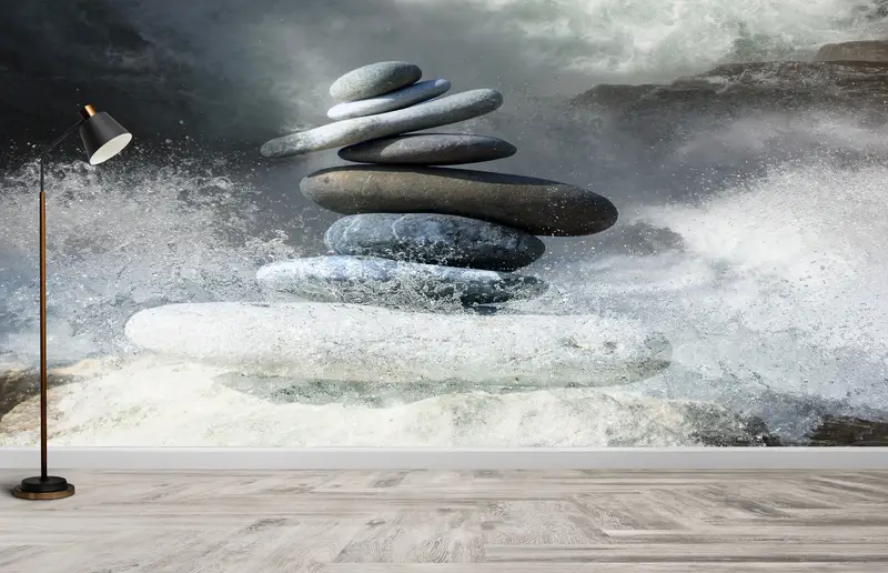 Elegant Printed Wallpaper: Rock Balance Meditation Stones Design