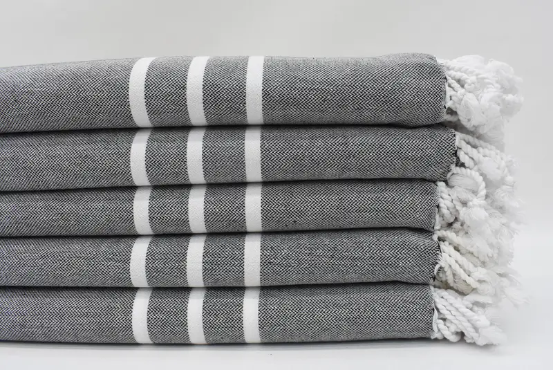 Personalized Beach Towel Organic Cotton Black Striped, 70x40 Inches