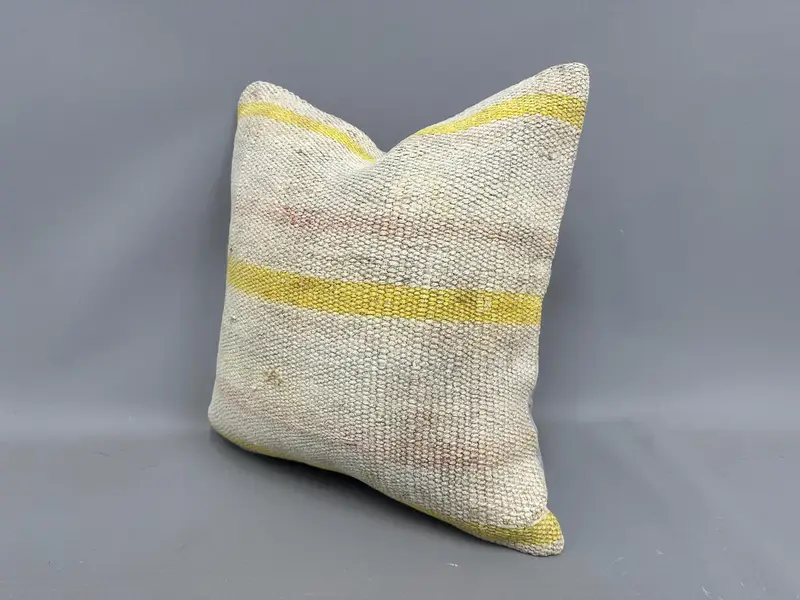 Rustic Pillow, Throw Kilim Pillow, Pillow Cover, 18x18 Beige Cushion Cover, Vintage Pillow, Handmade Kilim Cushion, Pillow for Couch - 3