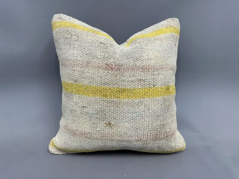 Rustic Pillow, Throw Kilim Pillow, Pillow Cover, 18x18 Beige Cushion Cover, Vintage Pillow, Handmade Kilim Cushion, Pillow for Couch - 1