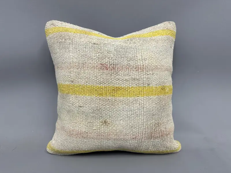 Rustic Pillow, Throw Kilim Pillow, Pillow Cover, 18x18 Beige Cushion Cover, Vintage Pillow, Handmade Kilim Cushion, Pillow for Couch - 4