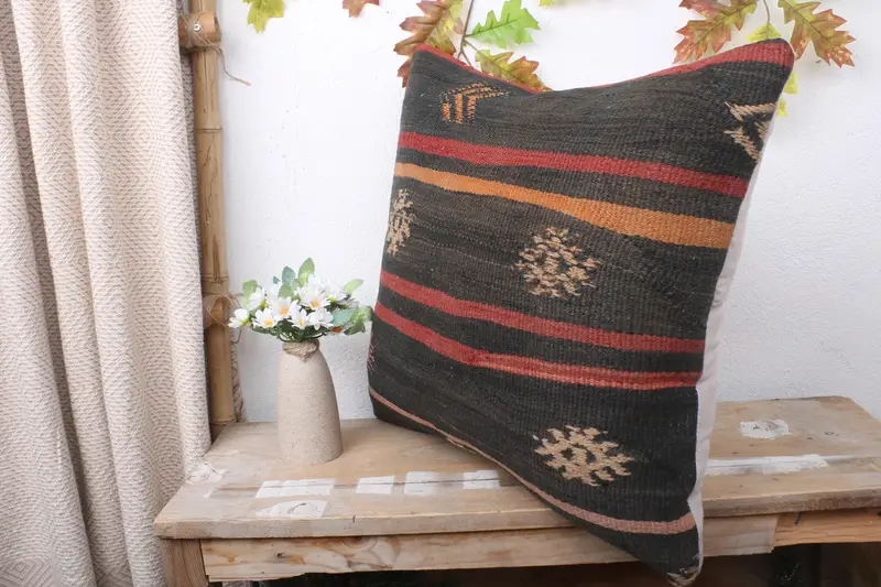 Chair Cushion, Pillow for Sofa, Sofa Cushion Cover, Boho Throw Pillow Sham, Pillow, Turkish Pillow, 20x20 Brown Cushion Cover, Turkish Kilim Pillow - 4
